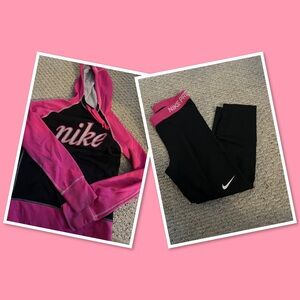 Nike Women's Pink and Black Hoodie Set